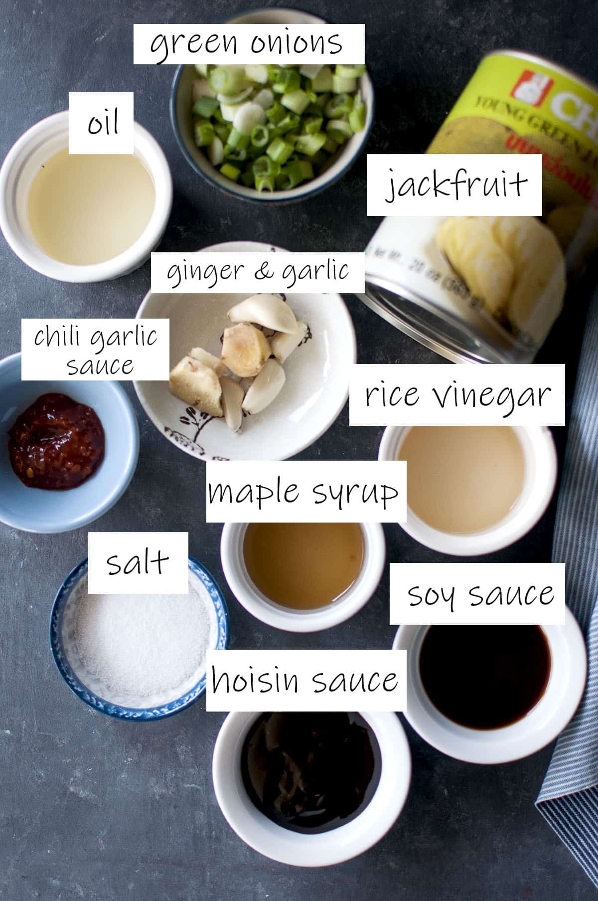 Ingredients needed to make vegan jackfruit filling - details in recipe card