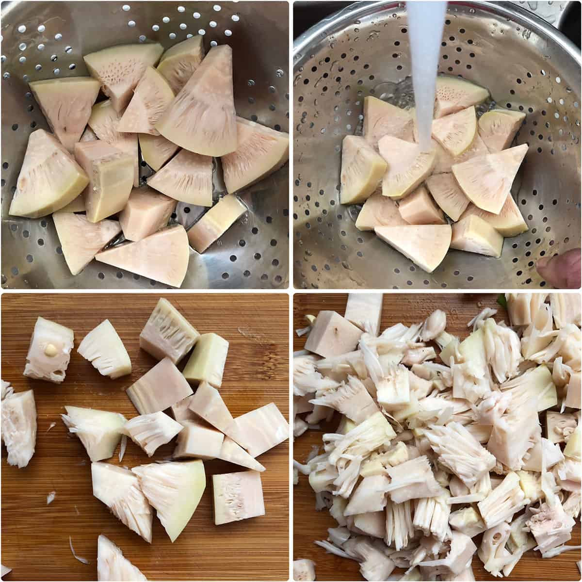 Canned jackfruit drained, rinsed, cut into bite size pieces and shredded