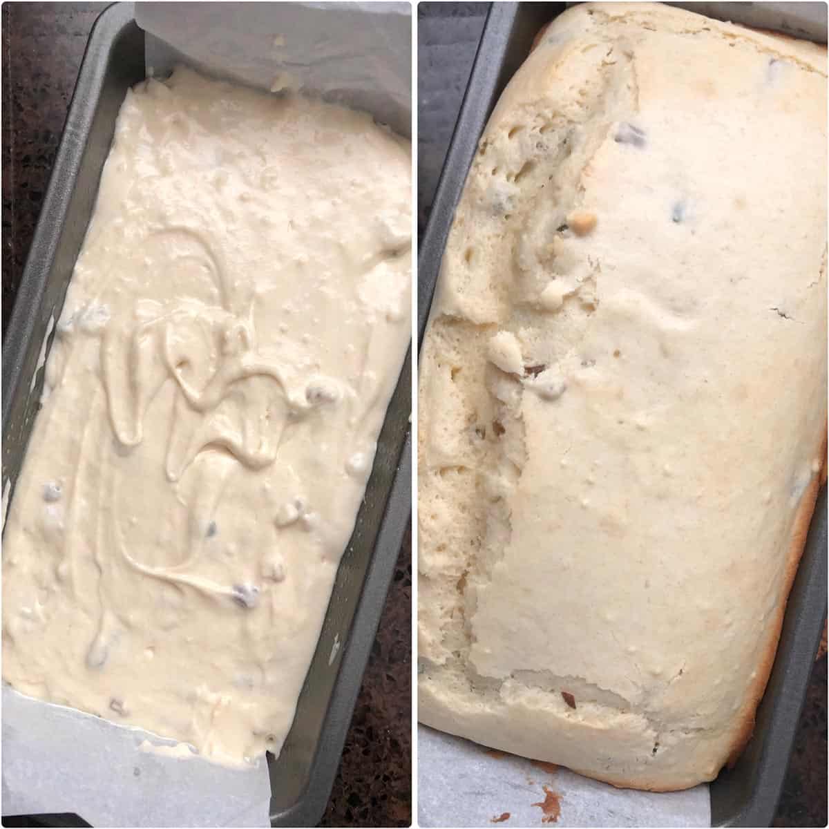 Before and after baking the bread