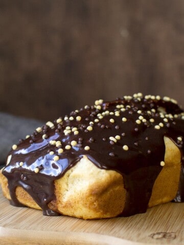 Sprinkles and chocolate ganache topped ice cream bread