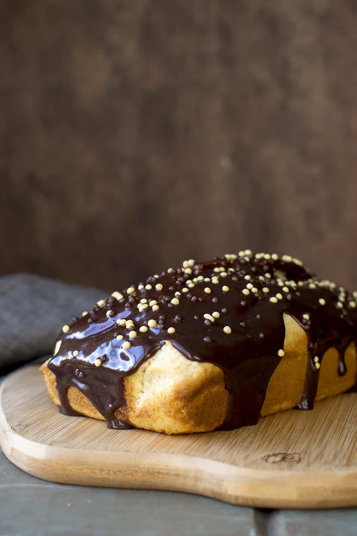 Chocolate ganache topped ice cream loaf bread