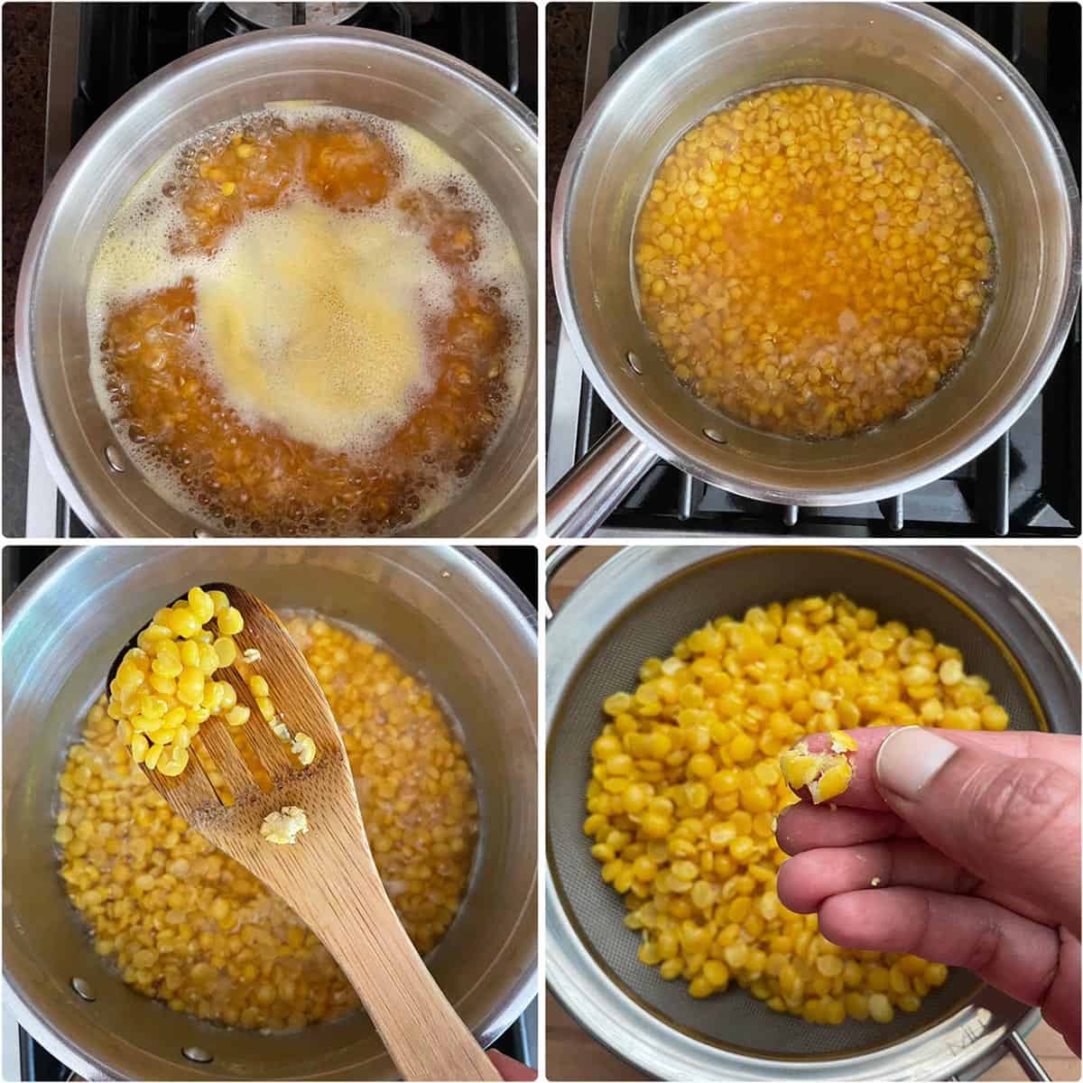 Cooking yellow split peas until tender