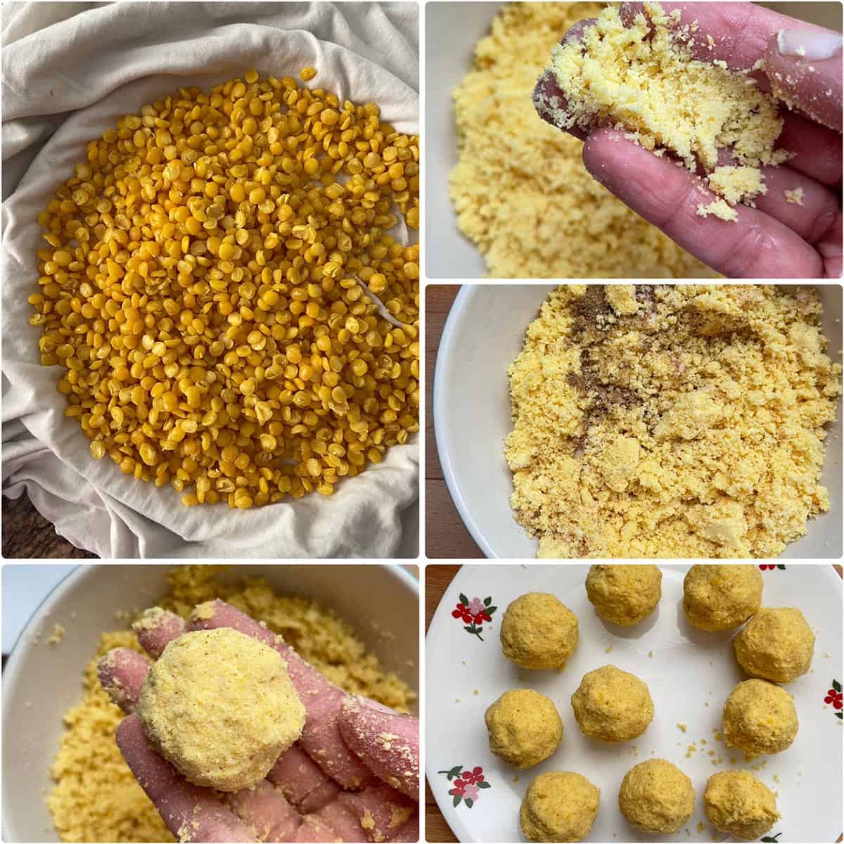 Dried cooked lentils ground to a powder and made into balls