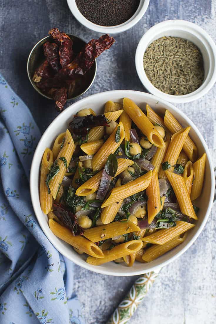 Indian style Tadka Pasta Vegan Indian Style Pasta