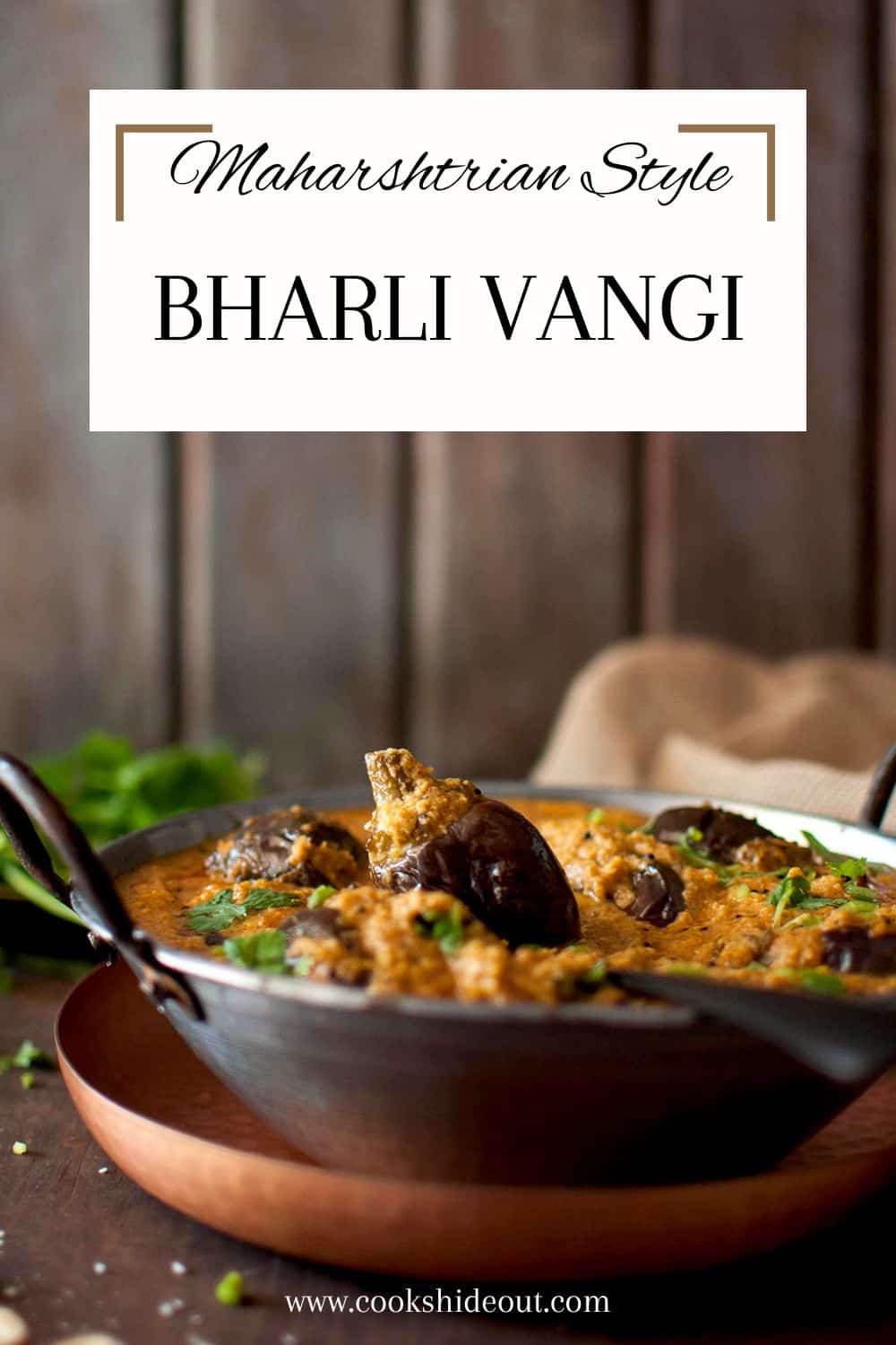 Steel bowl with Maharashtrian eggplant curry.