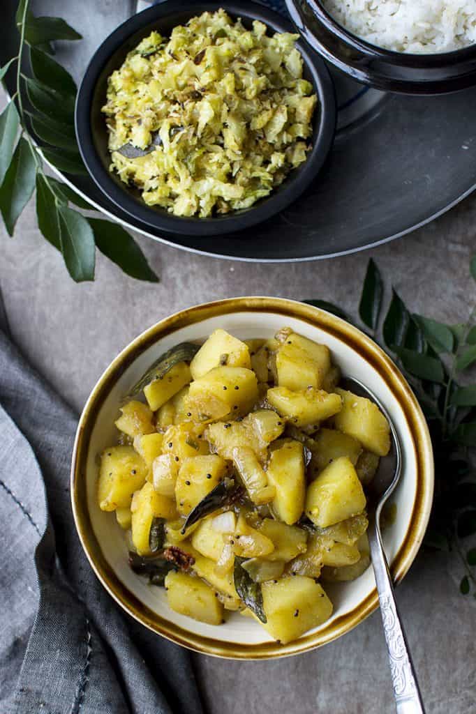 Bowl of Bombay Aloo and cabbage poriyal