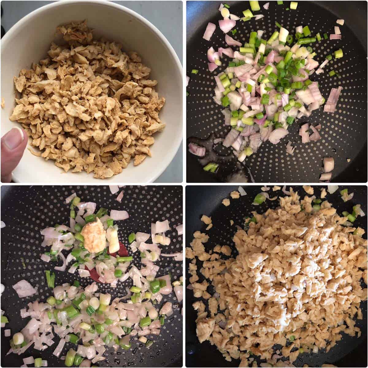 Making filling with onions, garlic and soy granules