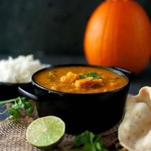 black saucepan with Karnataka style sambar