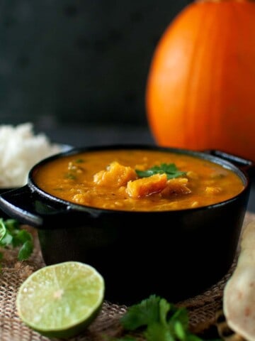 black saucepan with Karnataka style sambar