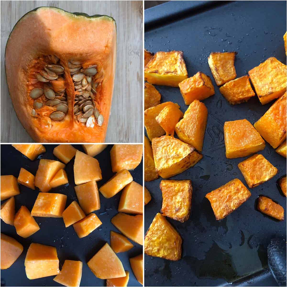 Peeled, chopped and roasted pumpkin