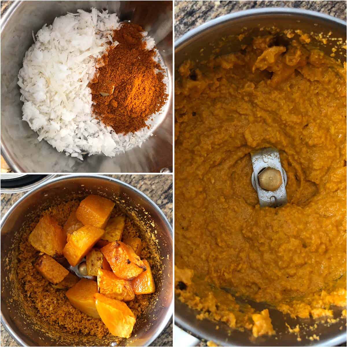 Coconut, sambar powder and squash ground to paste