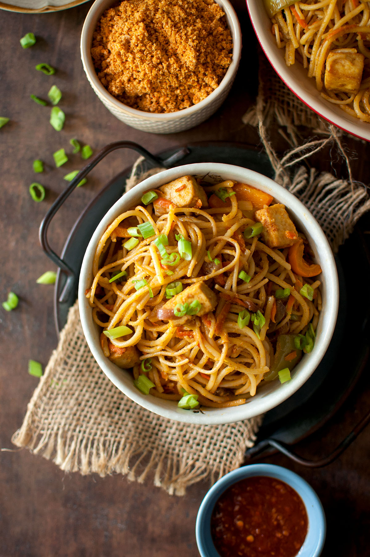 Bowl with Indian peanut noodles.