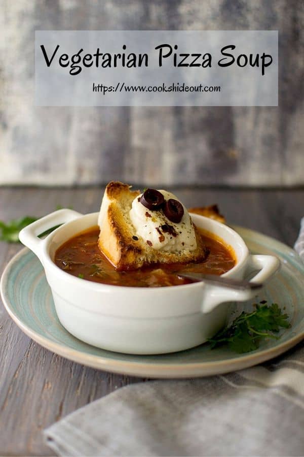 Pin Image for Tomato Soup with cheese bread on top