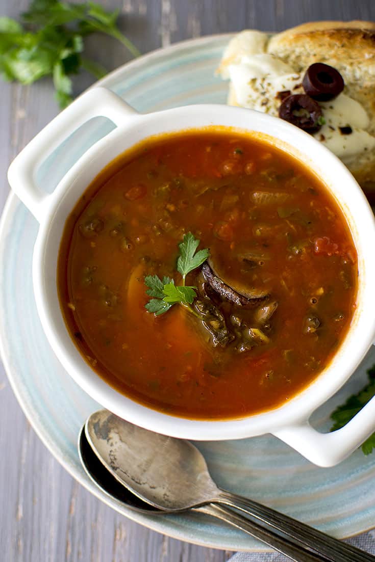 Bowl of Tomato Soup with mushrooms