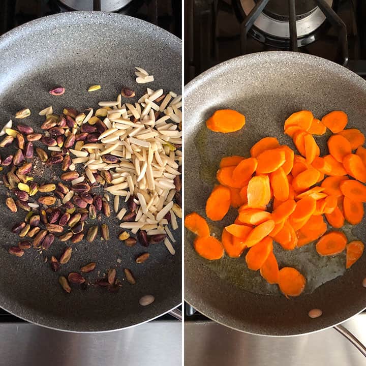 Toasting Almonds and Pistachios, Cooking Carrots