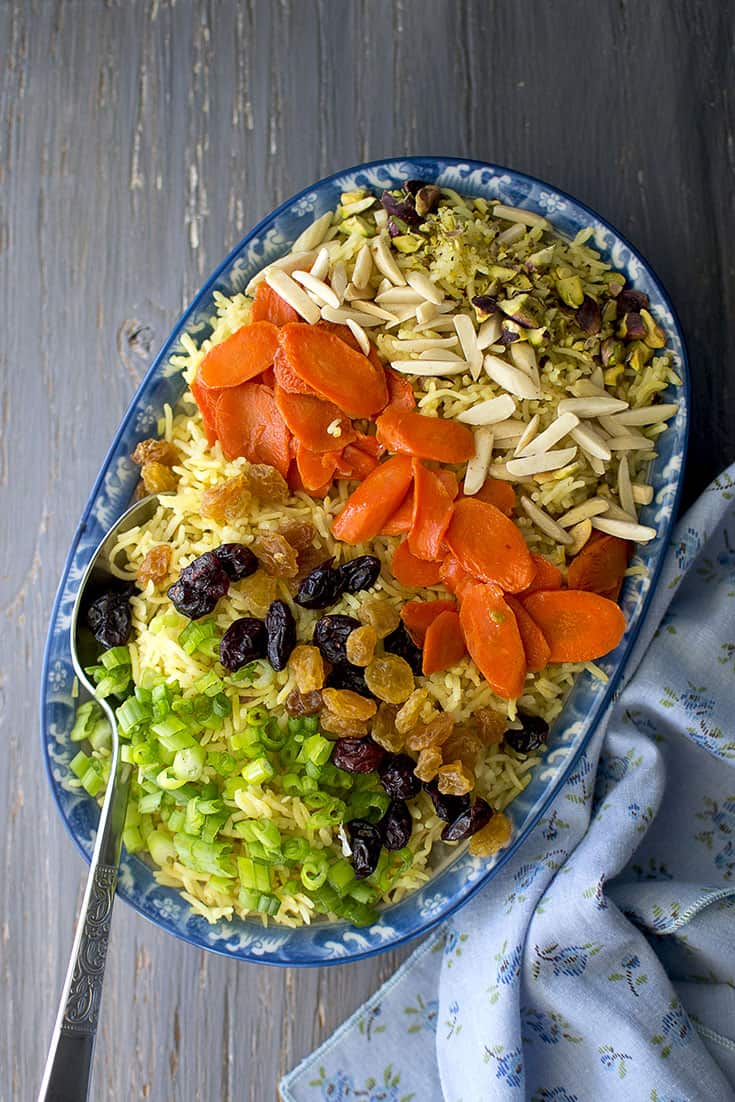 Plate of Holiday Jeweled Rice made in Instant Pot