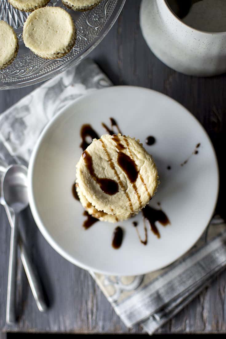 Plate with Mini Banana Cheesecake with Chocolate drizzle