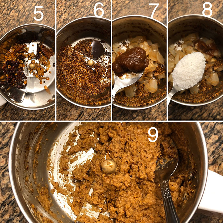 Step by step photos showing the making of spice paste