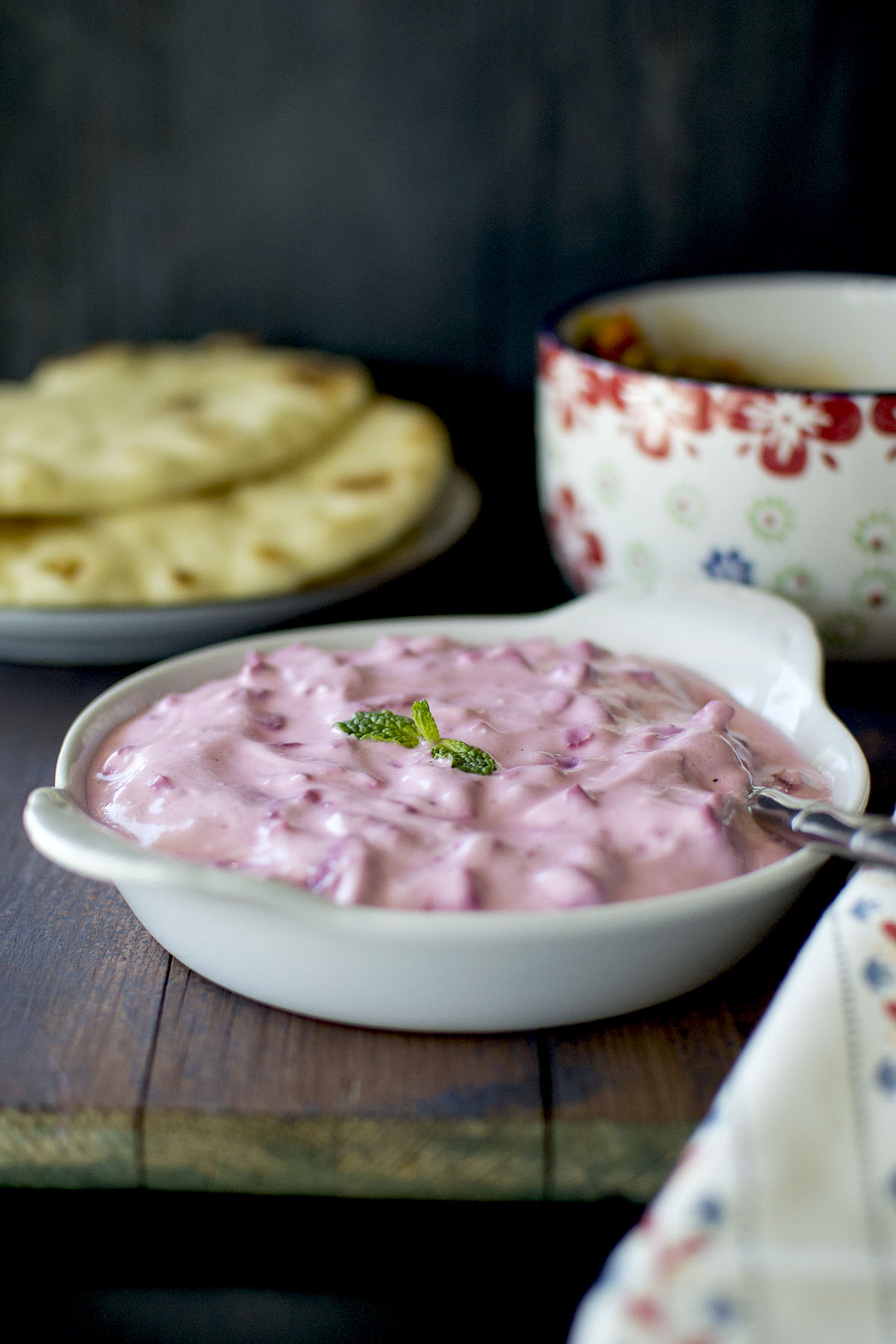 White bowl with Yogurt Beet Dip