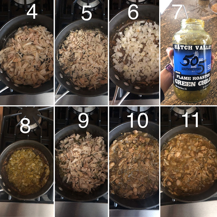 Step by step photos showing the making of spicy vegan jackfruit filling