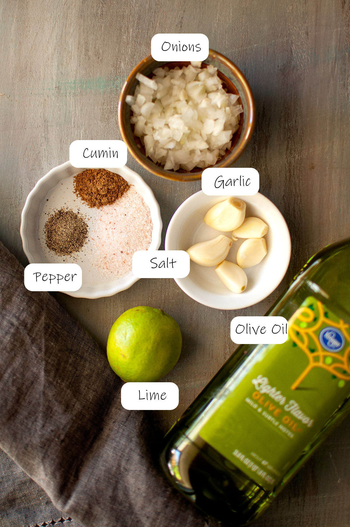 Ingredients to make mojo sauce, details in recipe card.
