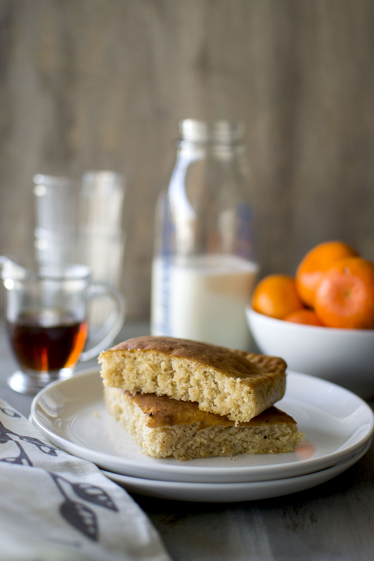 White Plate with fluffy sheet pan pancakes