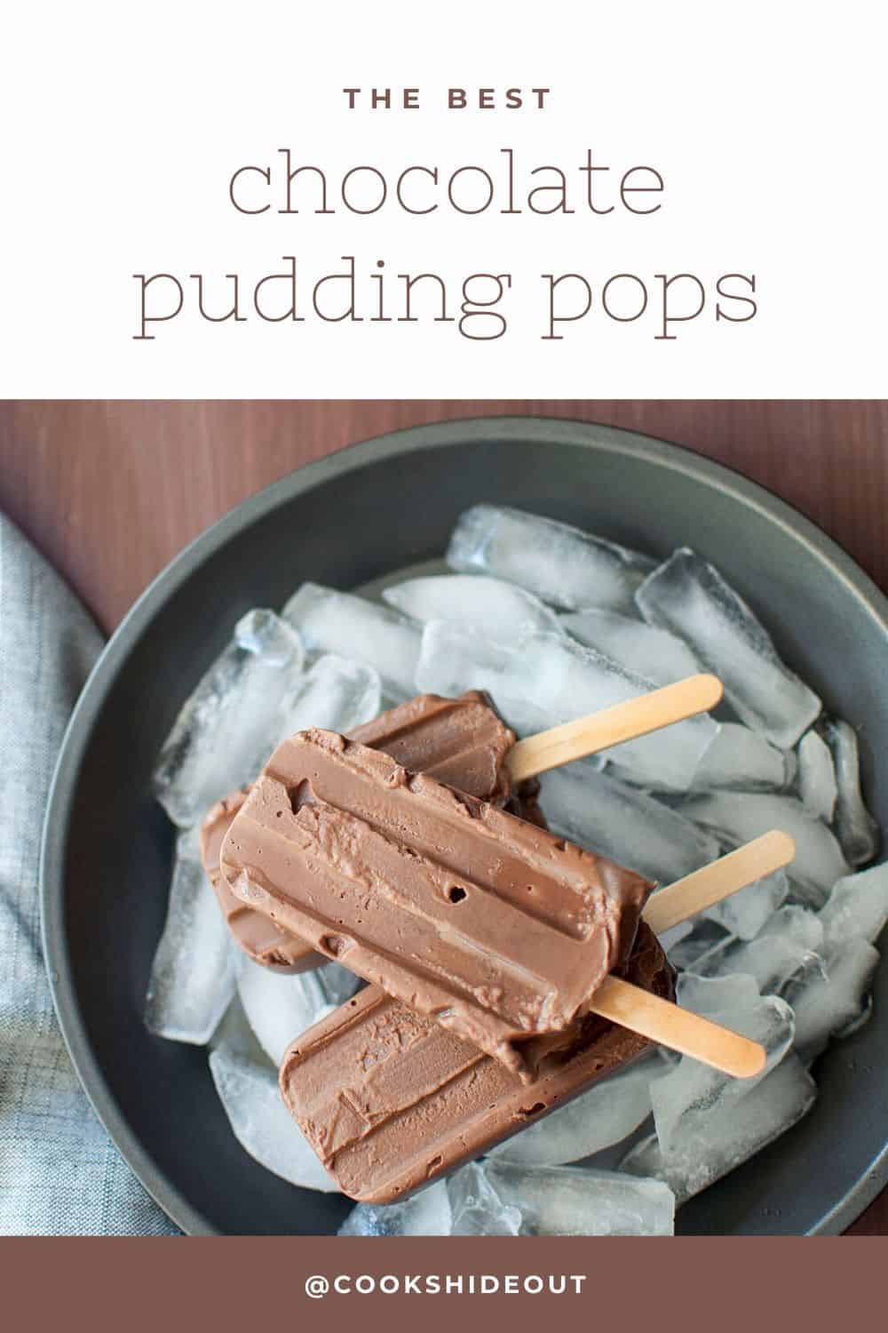 Pie pan with ice topped with frozen fudge popsicles
