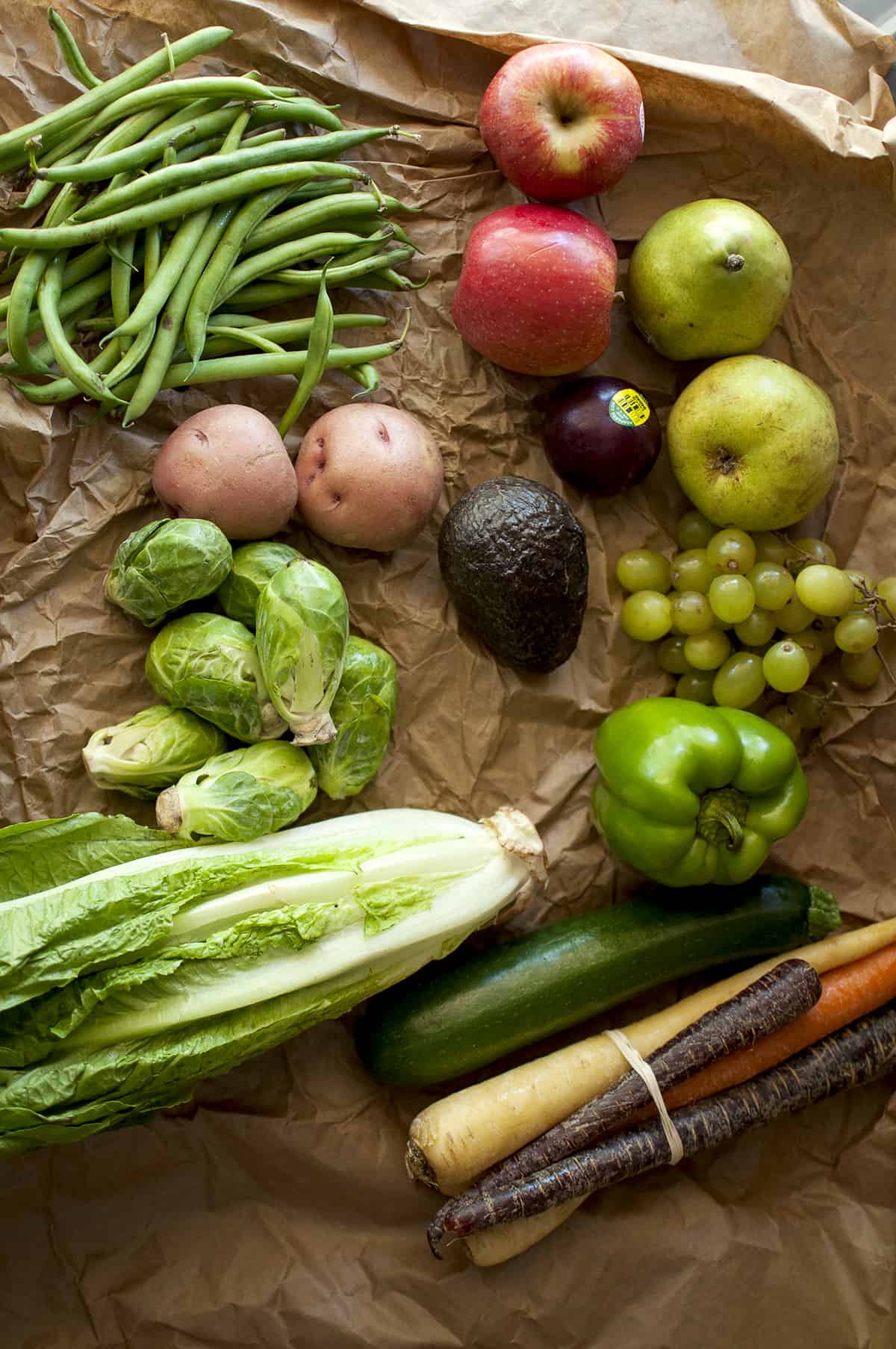 Brown paper with assorted veggies received for Farmbox direct review