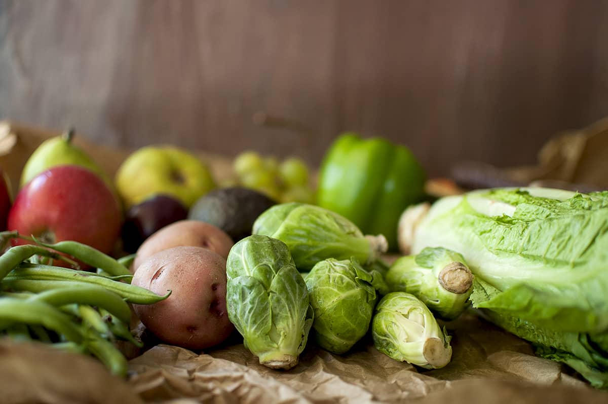 Brown paper with assorted veggies received for Farmbox direct review