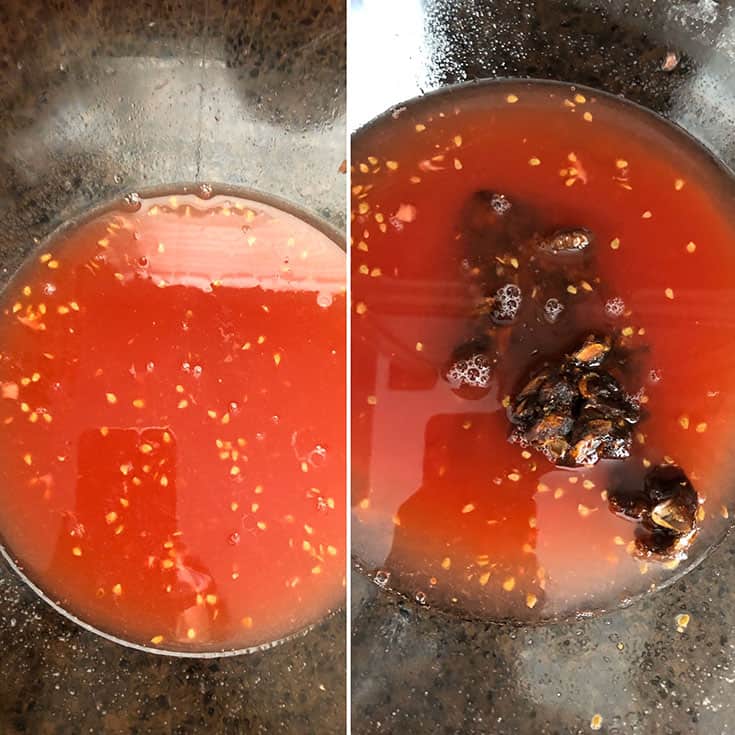 Drained tomato juice and soaked tamarind 