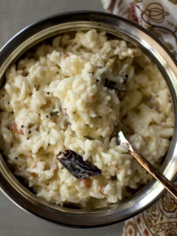 Steel bowl with curd rice