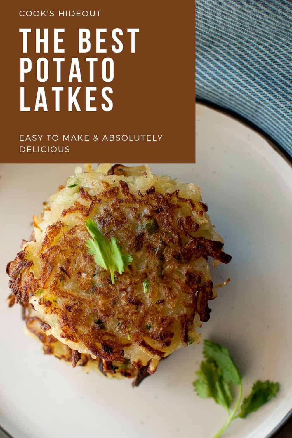 White plate with a stack of latkes.