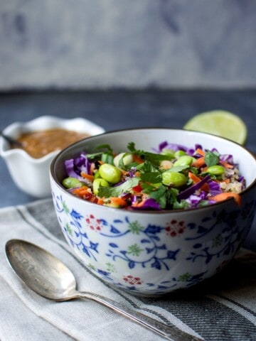 White bowl with Thai Quinoa salad