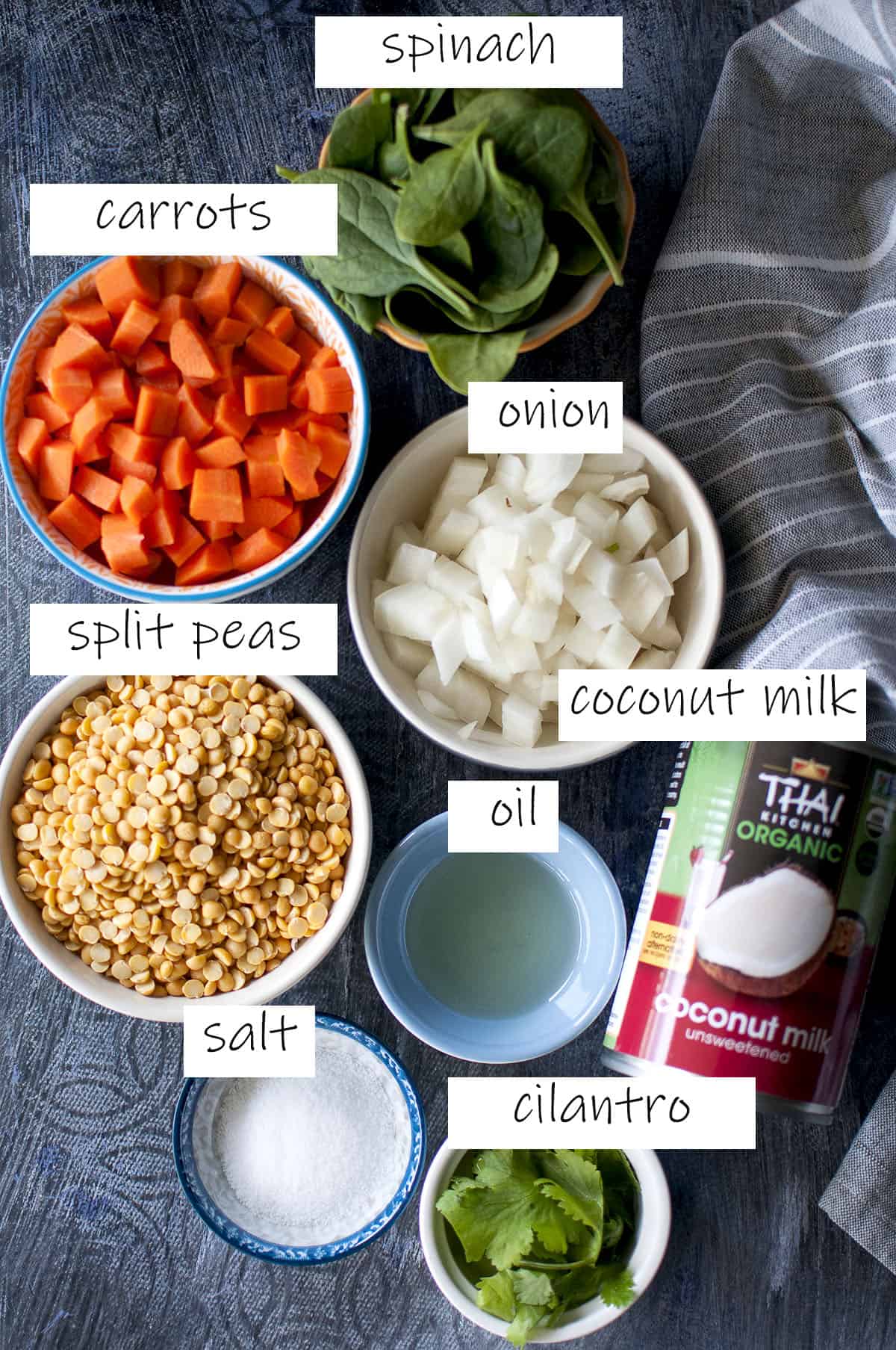 Ingredients needed for Thai pea soup - details in recipe card