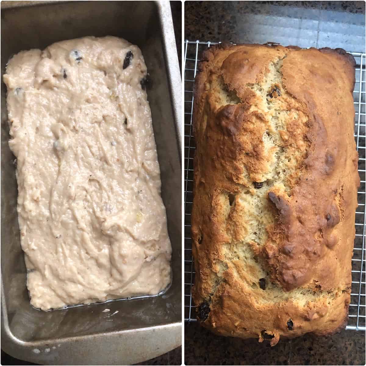 Side by side photos of before and after baking