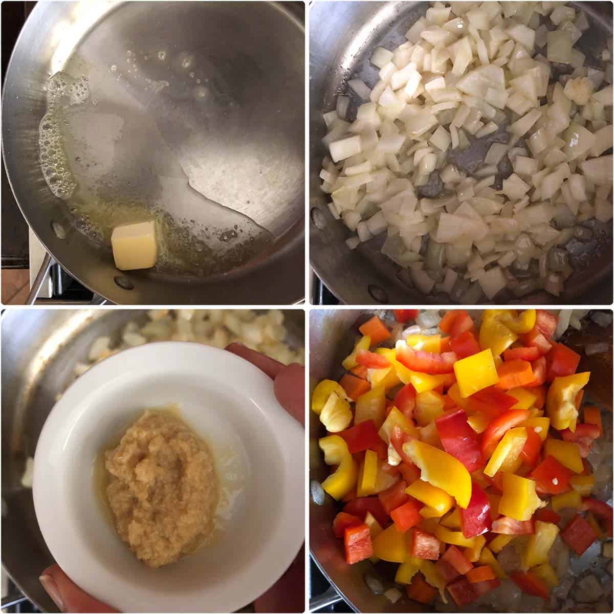 Making vegetable mixture in a steel saute pan