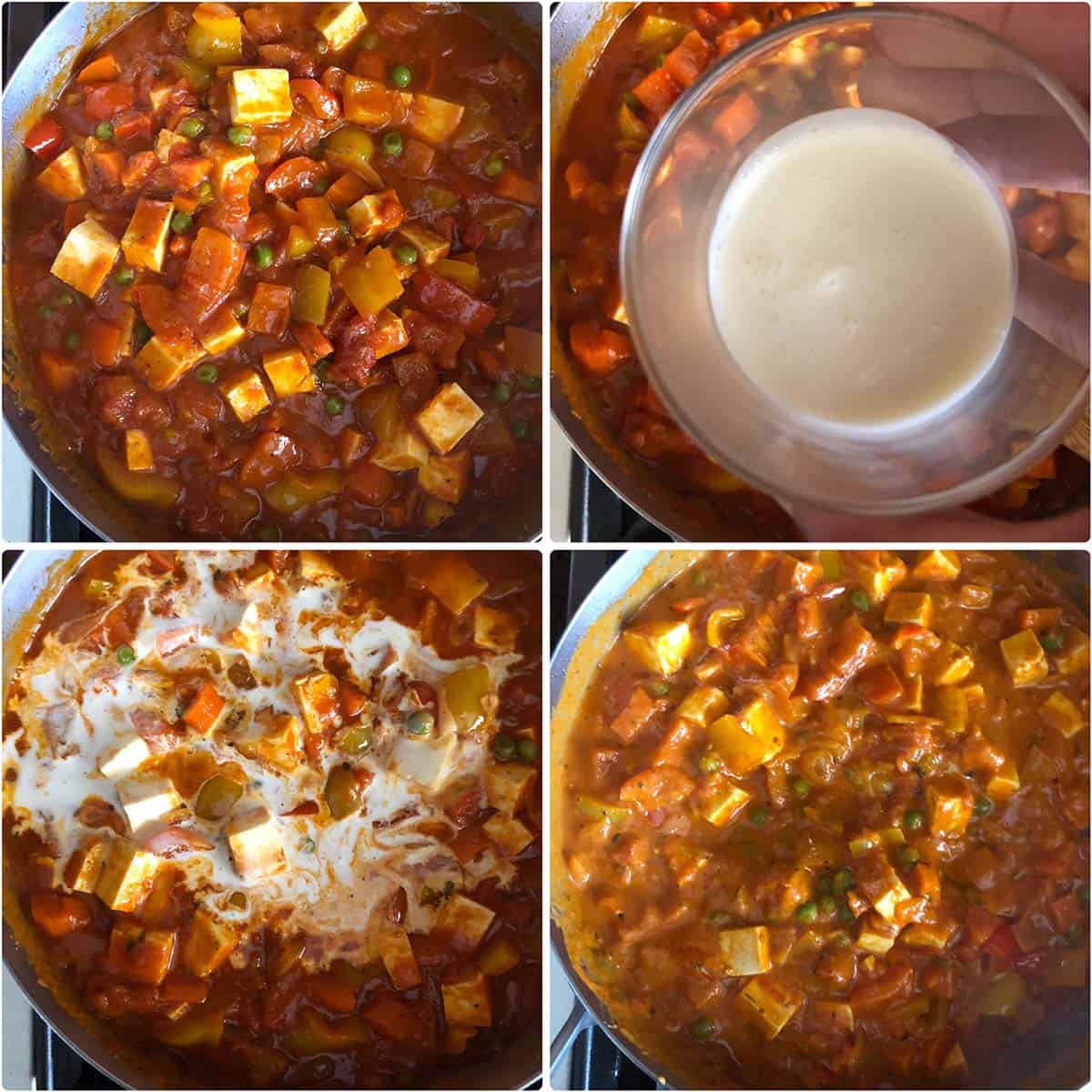 Adding heavy cream to veggie mixture