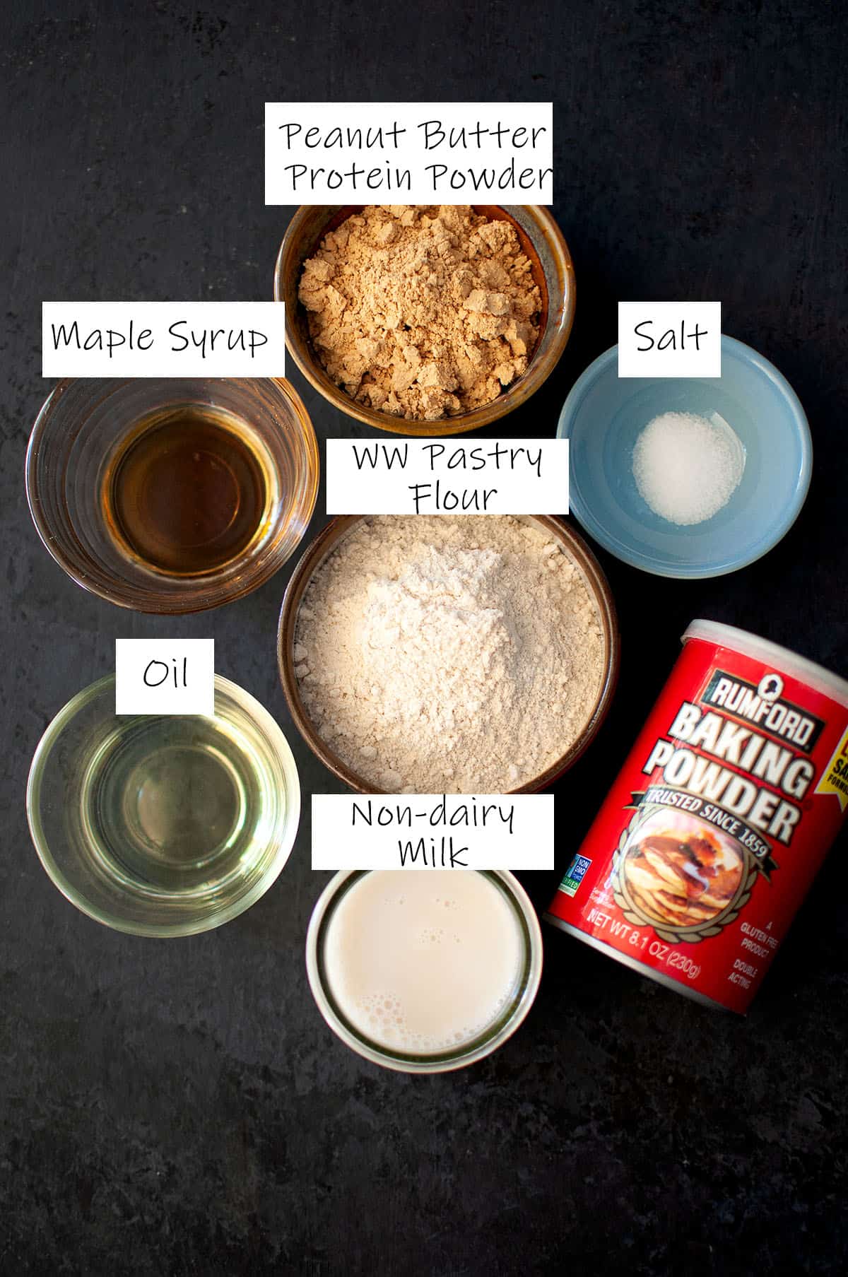 Ingredients needed to make the pancakes.